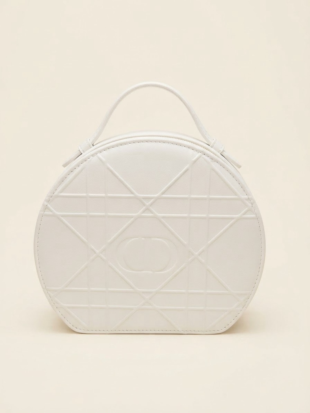 Dior White Round Cosmetic Case with Top Handle